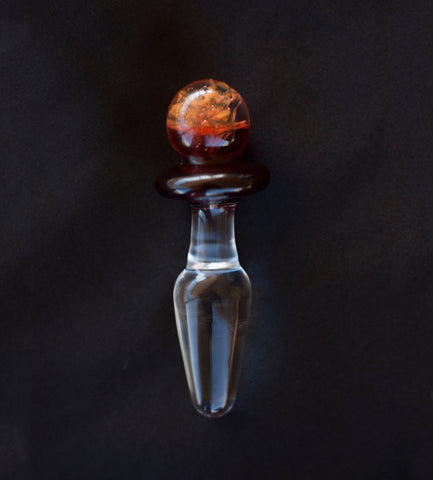 Glass Butt Plug - Tantra Tails - Gold fume Sunburst Red - Beginner Size To Extra Large Buttplug with Bag by Thriving Lotus - Sex Toys