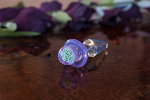 Tantra Tails- Cobalt, Purple Flower small beginner size Buttplug  Glass Butt plug with bagThriving Lotus