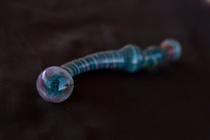 Glass Dildo and Butt Plug Set -Tantra Love Chest- S Curve Love Wand with plug- Teal Amber/Purple-  Box Sex Toy Set