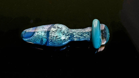 Dichroic Glass Butt Plug- Tantra Tail- Teal and aquamarine Dichroic plug with focal- Small, one of a kind plug