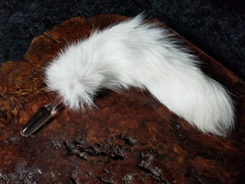 Arctic FoxTail SnugFit Glass Butt Plug, Beginner To Extra Large Plugs.  Real Fox Fur Pet Play Anal Tail by Thriving Lotus