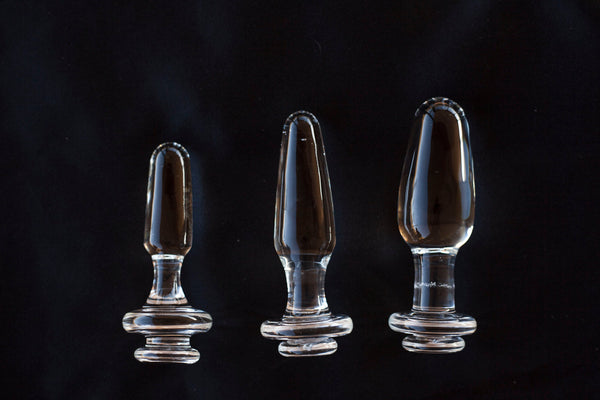 Glass Butt Plug - Tantra Tail - Kobalt, Slymes Flower - Anfängergröße bis extra großer Buttplug mit Tasche von Thriving Lotus - Sexspielzeug