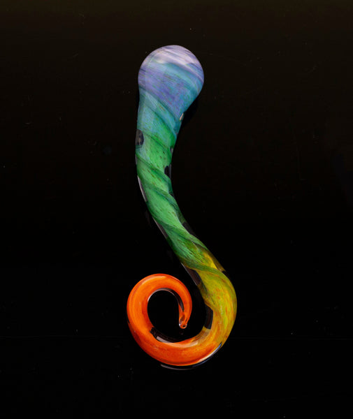 Tantra Tantalizers - Soft pastel Rainbow! Lightweight artistic glass sex toy P Spot G Spot massager with bag by Thriving Lotus
